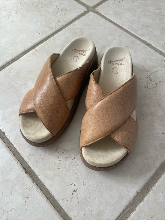 Dansko Shoes - Dansko Tan Leather Crisscross Slip-On platform Mules